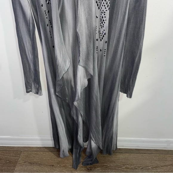 Cardigan Studded Long Sleeve Draped Long Asymmetric Gray Fall Cardigan Size M - Picture 4 of 5